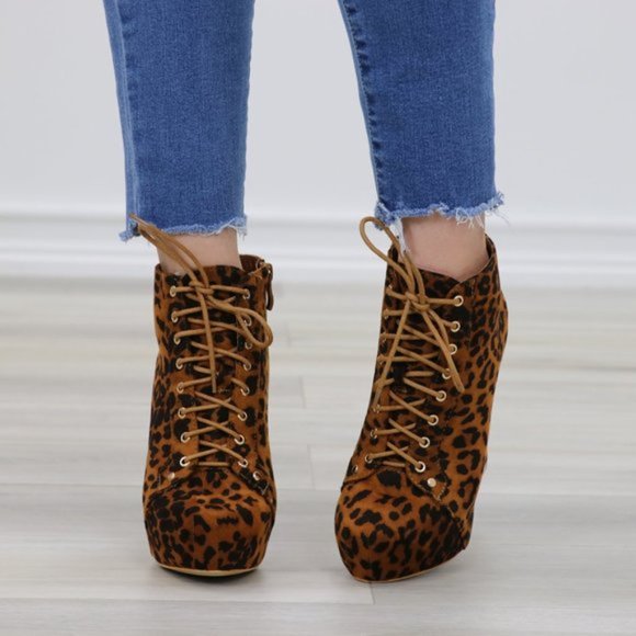 Leopard Print Suede Heeled Ankle Booties - Picture 6 of 11